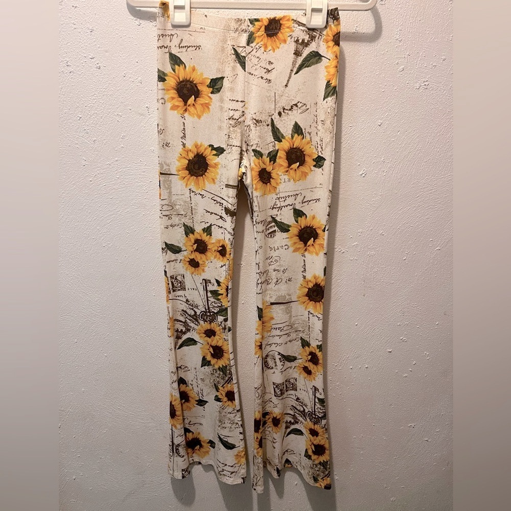 Bear Dance Cream and Yellow Flare Leggings Sunflower Print